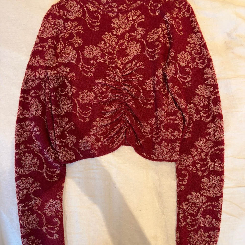Anthropologie Floral Patterned Mock Neck Ruched Top
